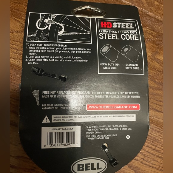 Bell Key Cable Bike Bicycle Lock New Key 7116920 6’ 8mm - Picture 2 of 2